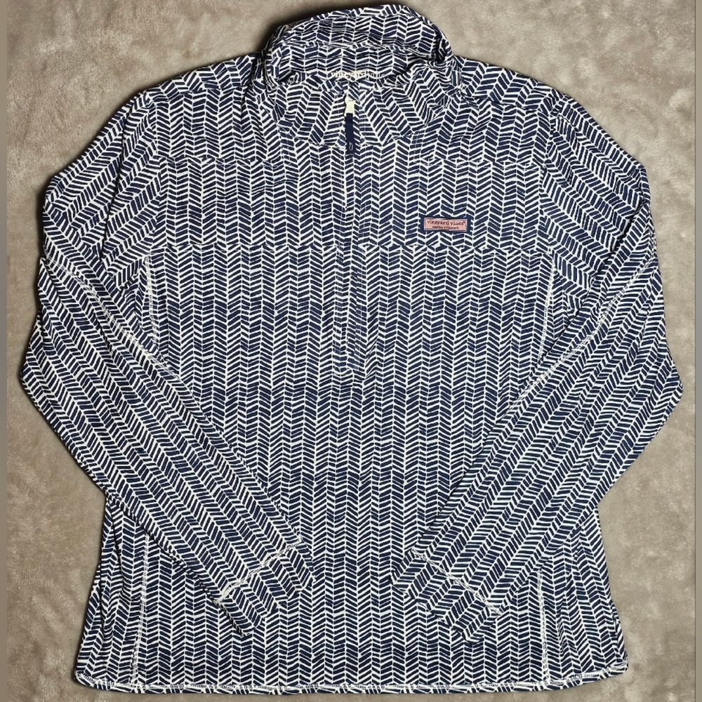 Vineyard Vines Navy & White Herringbone Performance Pullover